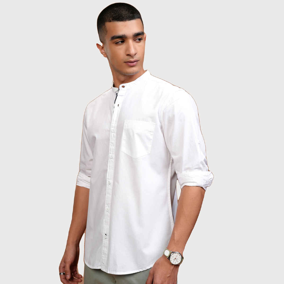 Highlander Men Solid Slim Fit Casual Shirt | White | XL