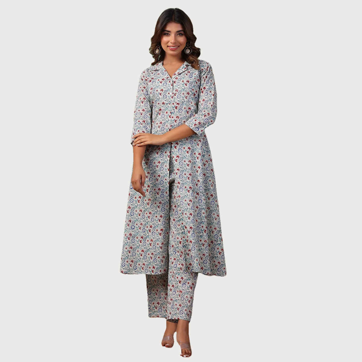 Rangdeep Floral Printed Regular Pure Cotton Kurta With Trousers | Women | Off White | XXL