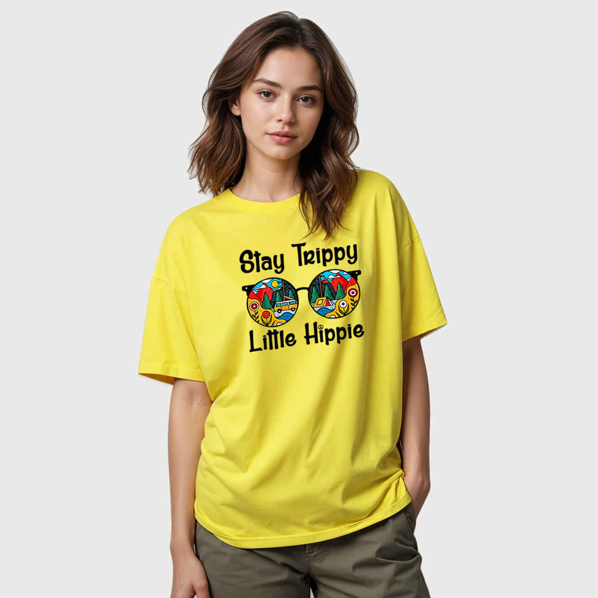 Smartees Women's Oversize Printed T-shirt | WW - 2032 | Lemon - M