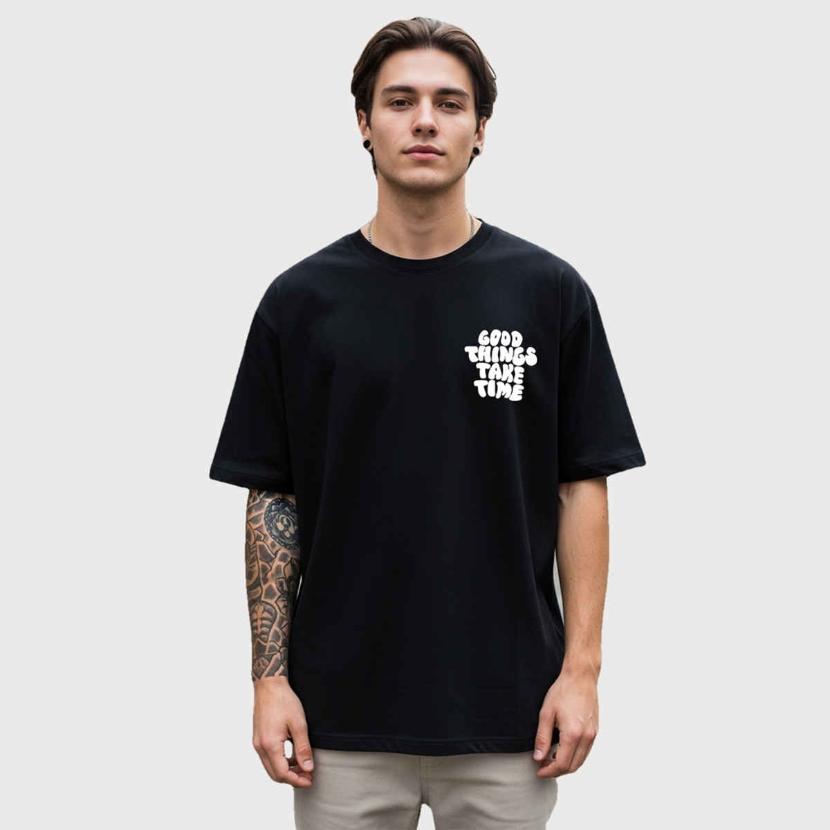 BENNY BROOKS Men's Round Neck half sleeve Oversized T-shirt |AA(ARN)BLACK62 | Black - M