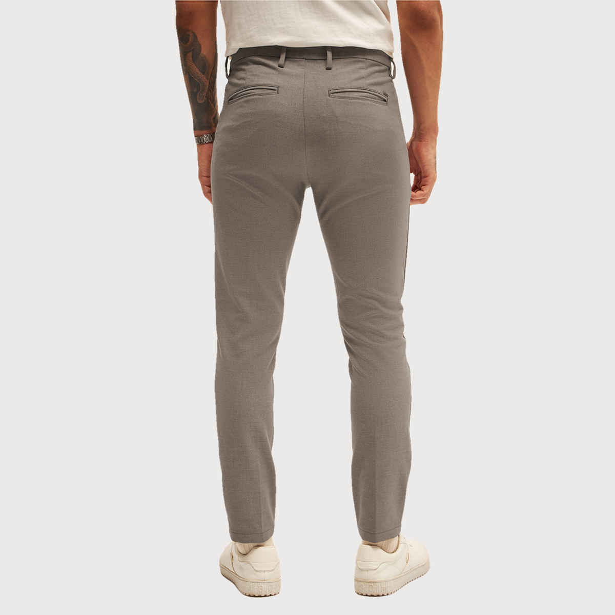 The Bear House Men 4 Way Stretch Solid Formal Trouser - Ferna | Beige | 38