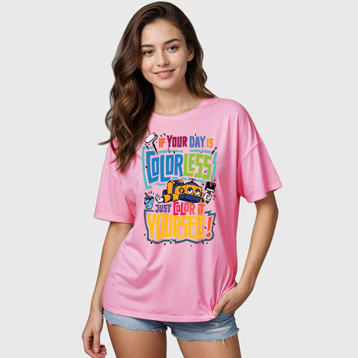 Smartees Women's Oversize Printed T-shirt | WW - 2063 | Pink - M
