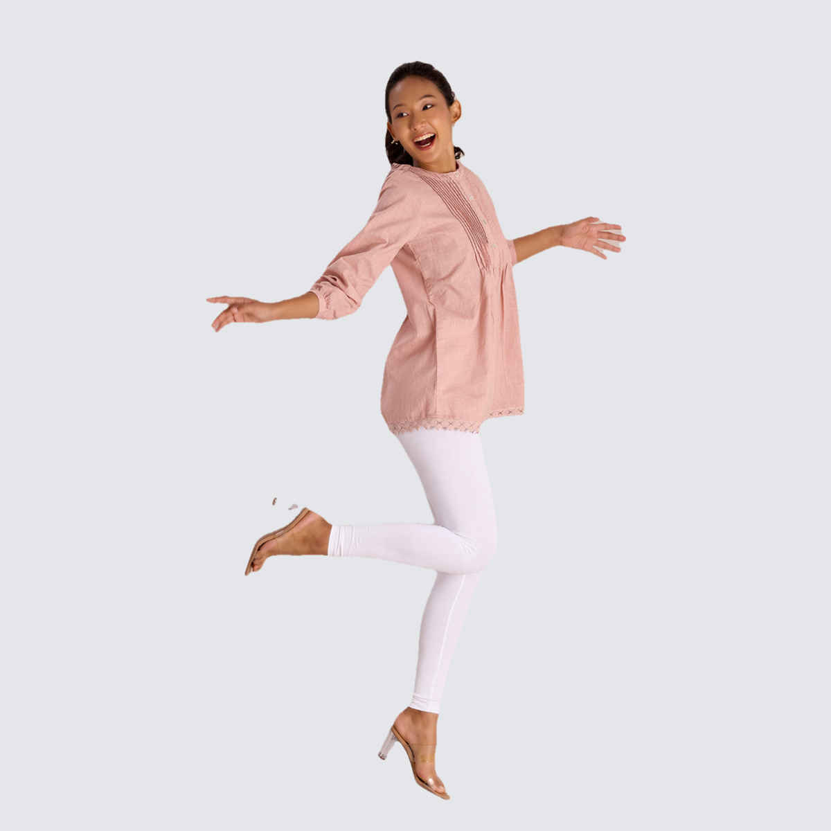 Go Colors Women's Solid Mid Rise Ankle Length Leggings | White - S