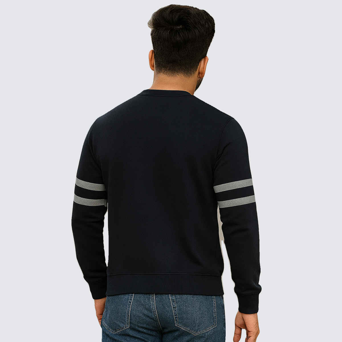 Gcyx Men's Stripe Sleeve Sweat Shirt | 70% Cotton and 30% Polyester | Black - XL
