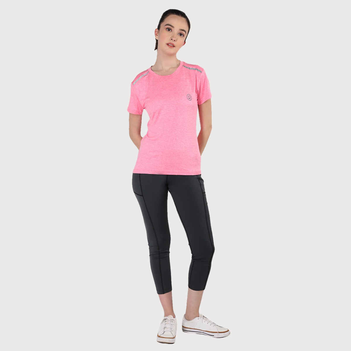 Chkokko Women's Round Neck Dry Fit Gym Sports Regular Fit T-shirt | Spacedye Pink - S