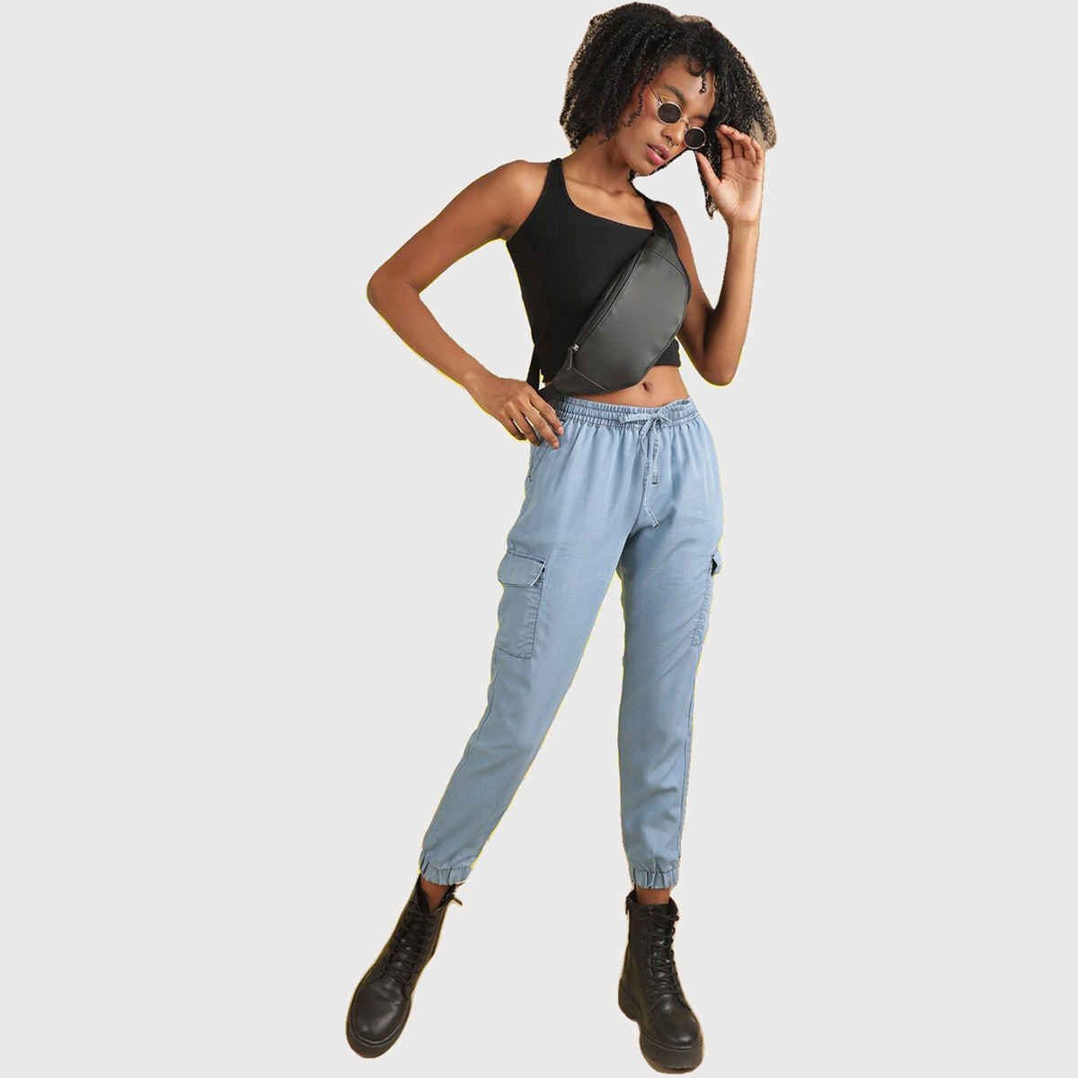 Freehand Women's Denim Cargo Jogger | Blue - 28