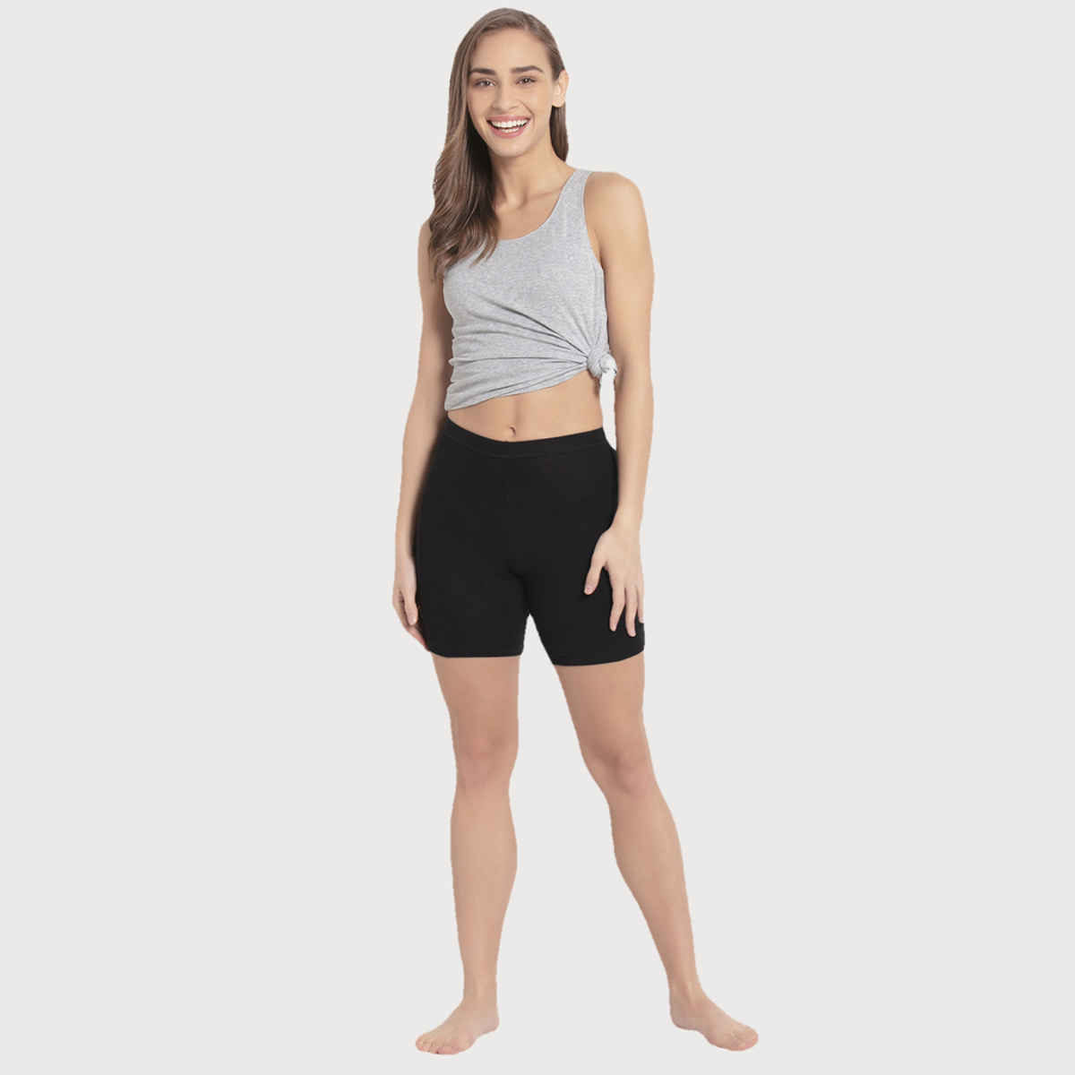 Jockey 1529 Women's Super Combed Cotton Mid Waist Underwear Shorties|Concealed Waistband | Black-XL