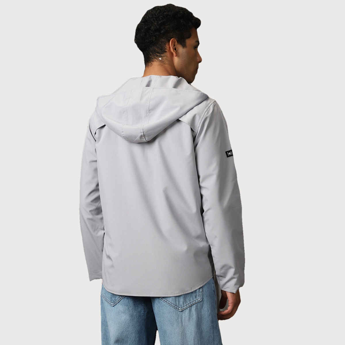 High Star Men's Windcheater Light Winters Hooded Bomber With Badge Detail Jacket | Gray - M