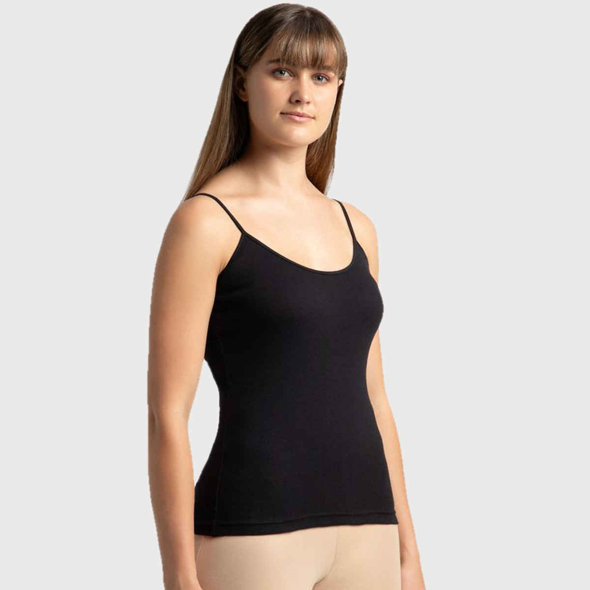 Jockey 1487 Women's Super Combed Cotton Rib Camisole|Adjustable Straps | Black-S
