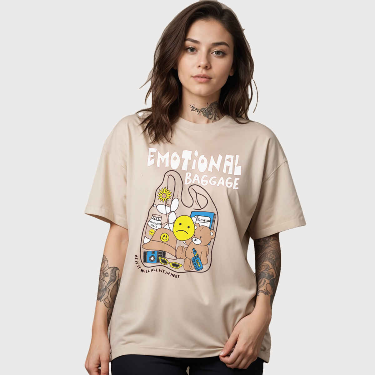 Smartees Womens Oversize Printed T-shirt | WW - 2056 | Skin - L