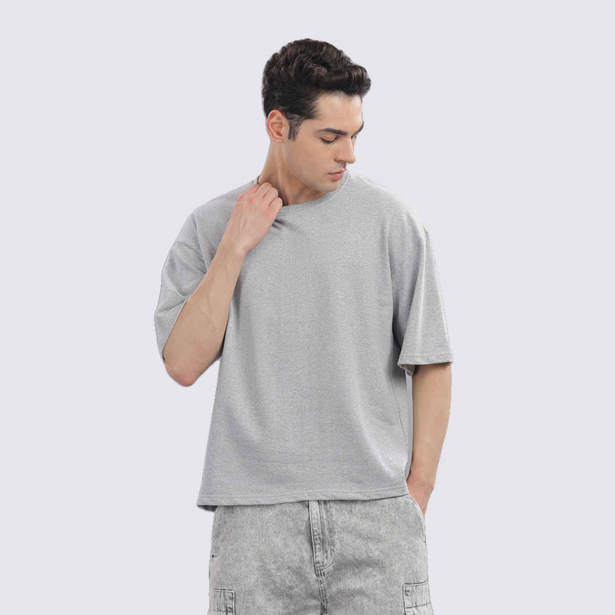 Springman Men Cotton French Terry Oversized T-shirt | Grey - XL