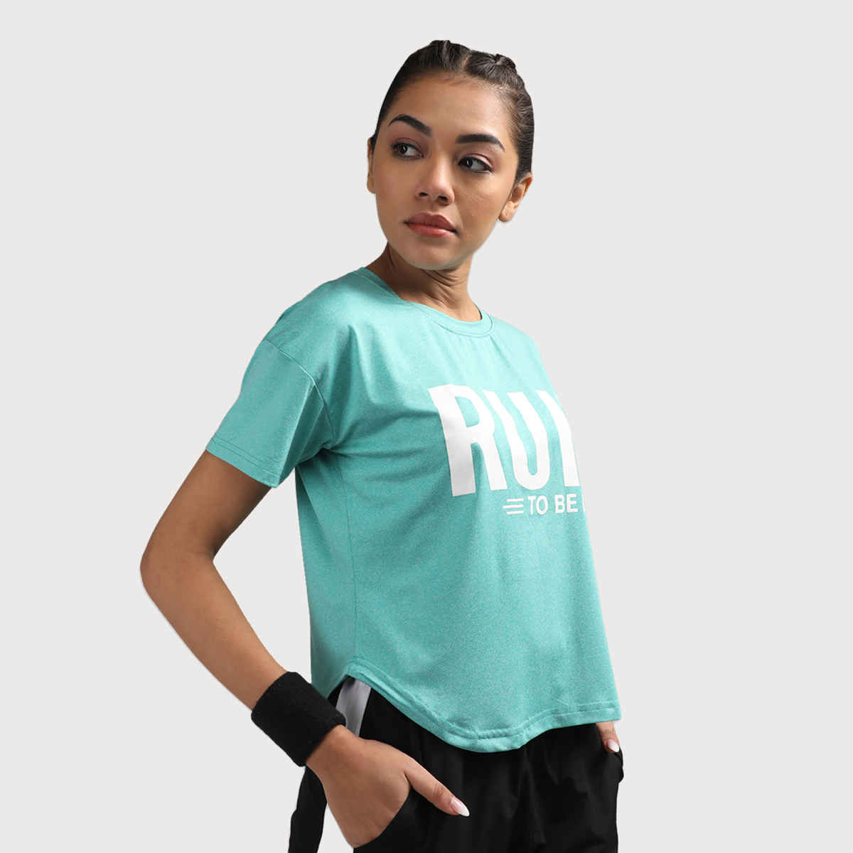 Chkokko Women's Round Neck Dry Fit Gym Sports Printed T-shirt | Sea Green - M