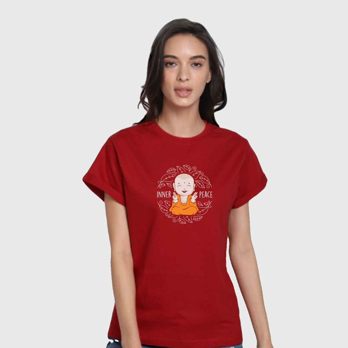 Bewakoof Women's Inner Peace Graphic Printed Boyfriend T-shirt | Red - XL
