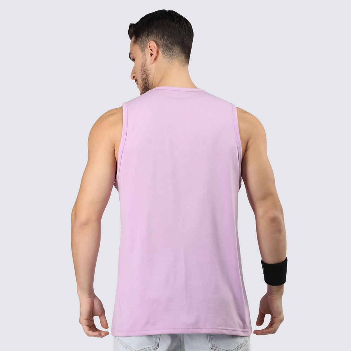 Chkokko Men Gym Regular Fit Tank Tops Sports Sleeveless Printed Vest Lavender | Size M