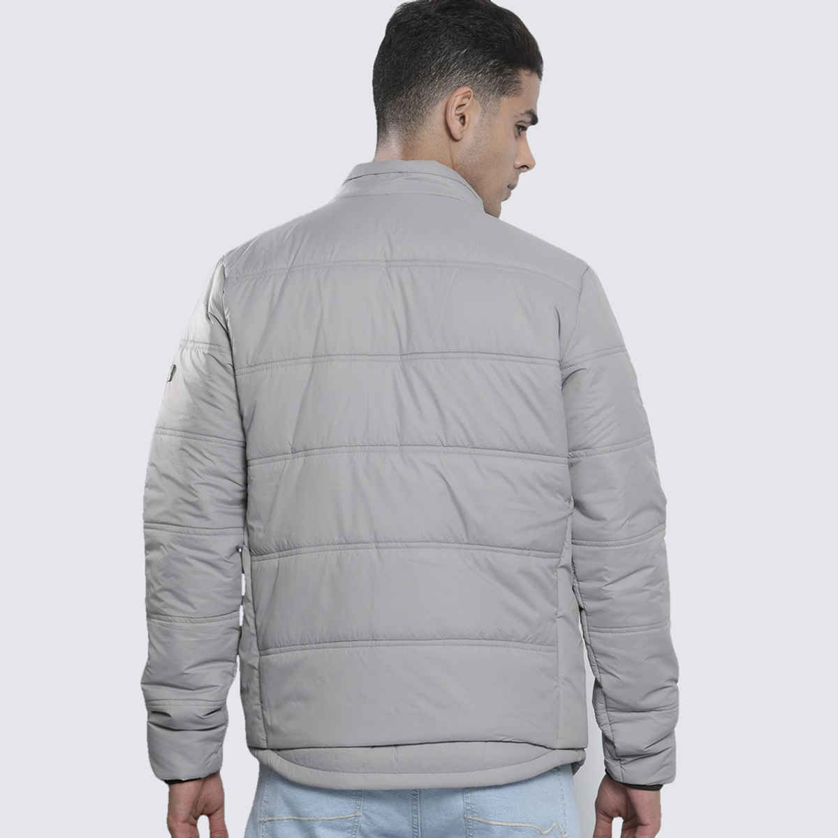 The Indian Garage Co Men's Slim Solid Jacket | Silver - L