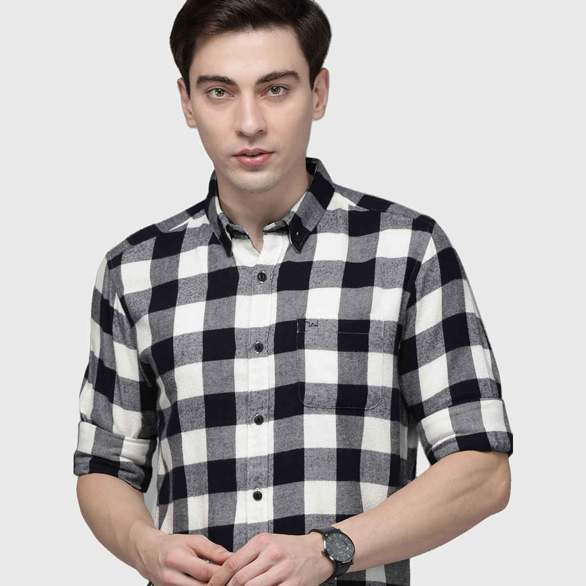 The Bear House Men Slim Fit Flannel Button-Down Casual Shirt - Stephen | Black | M