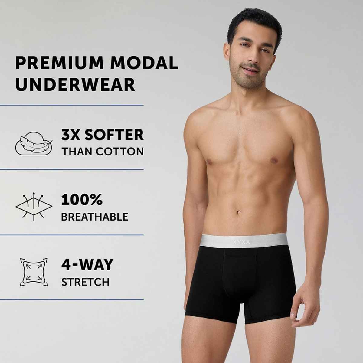 XYXX Men's Uno Modal Solid Trunks Pack of 1, Black| S