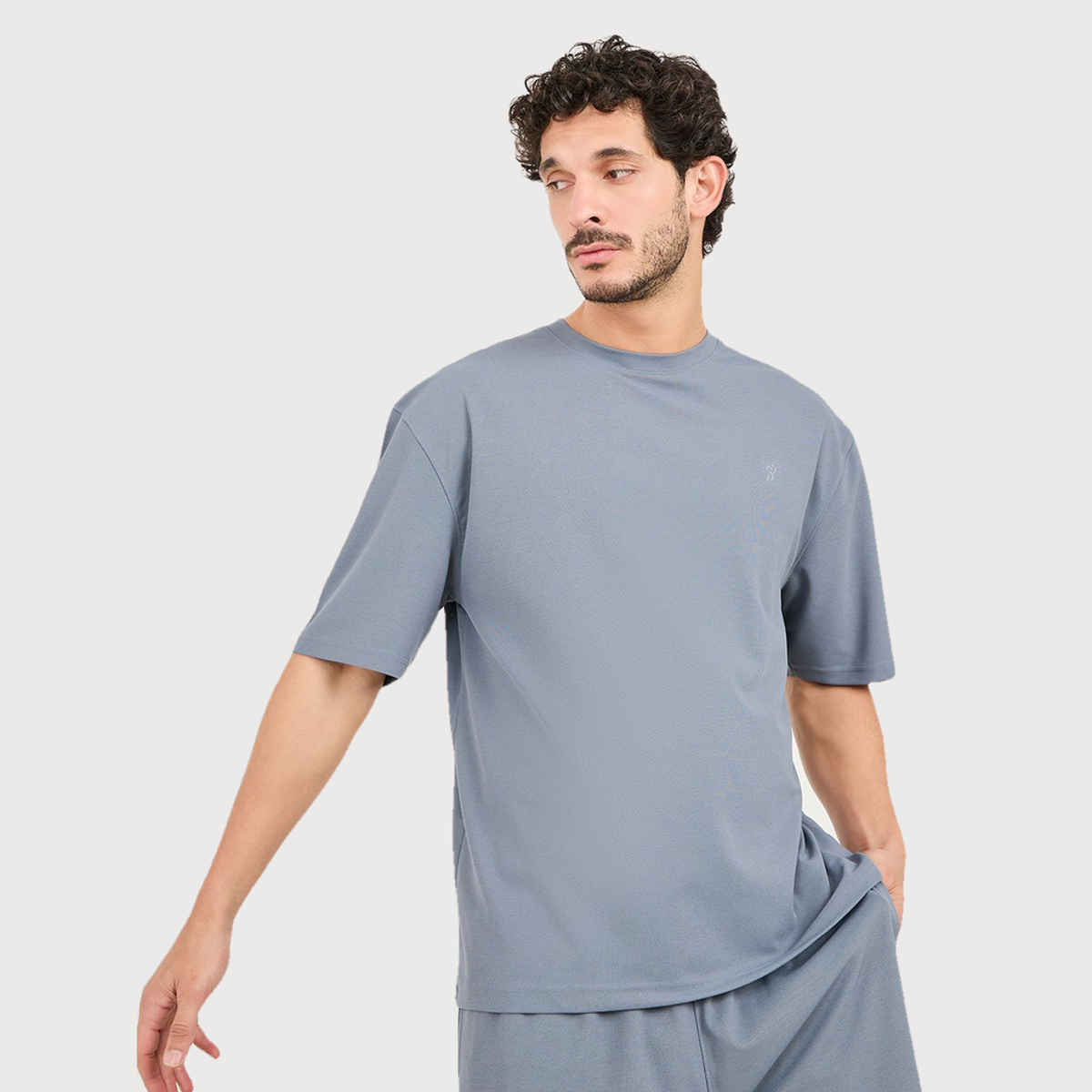 Styli Men's Oversized Active T-shirt with Logo Print | Grey - S