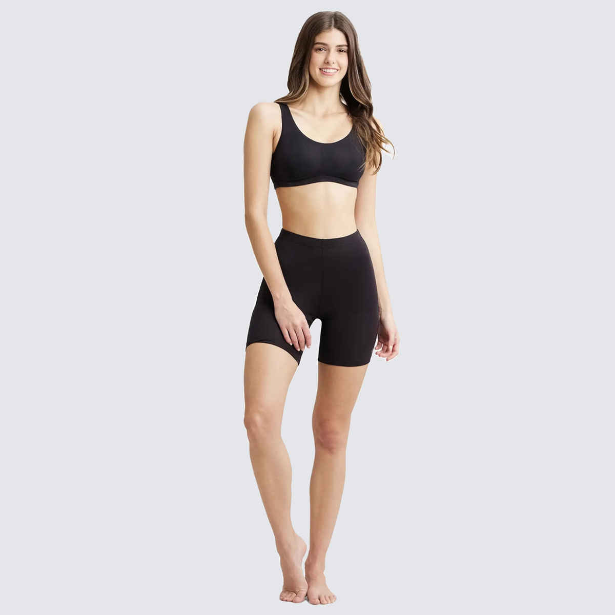 Jockey 1529 Women's Super Combed Cotton Mid Waist Underwear Shorties|Concealed Waistband | Black-S