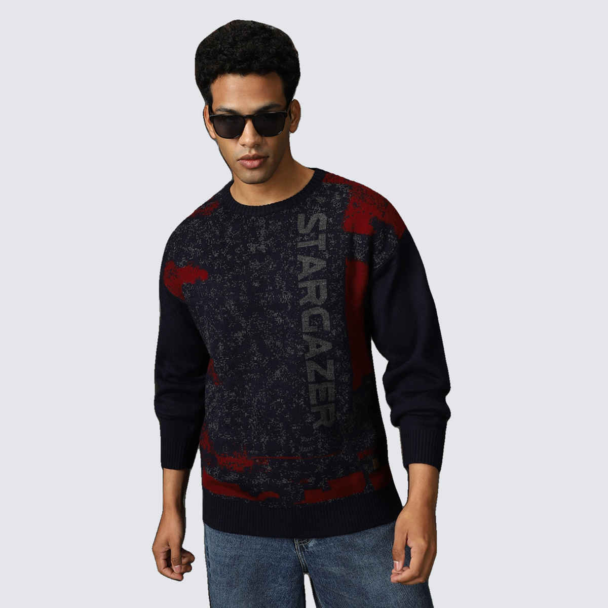 High Star Men's Abstract Pattern Relaxed Fit Pullover | Blue - L