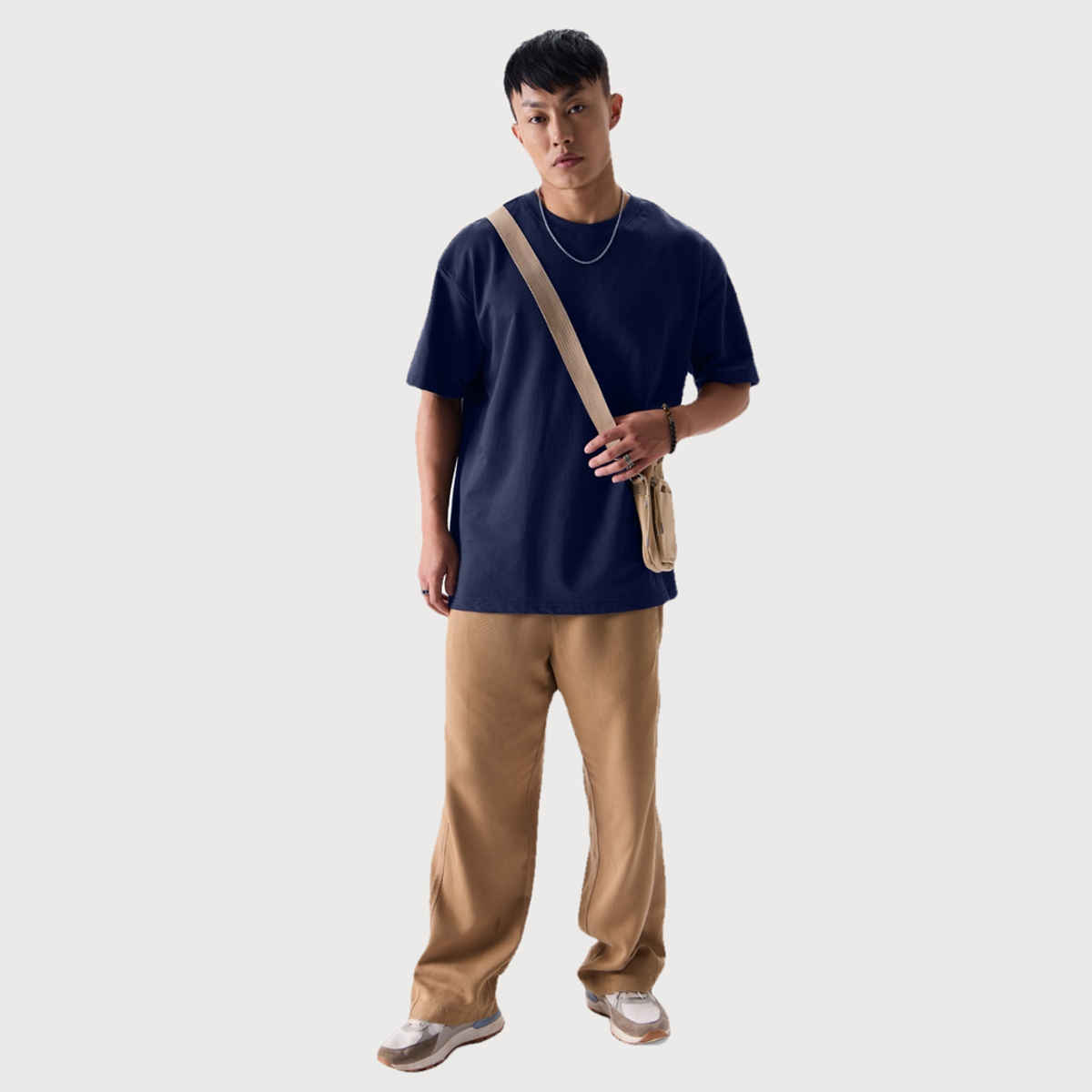 The Souled Store Men's Solids Oversized T-shirt | Navy Blue - S