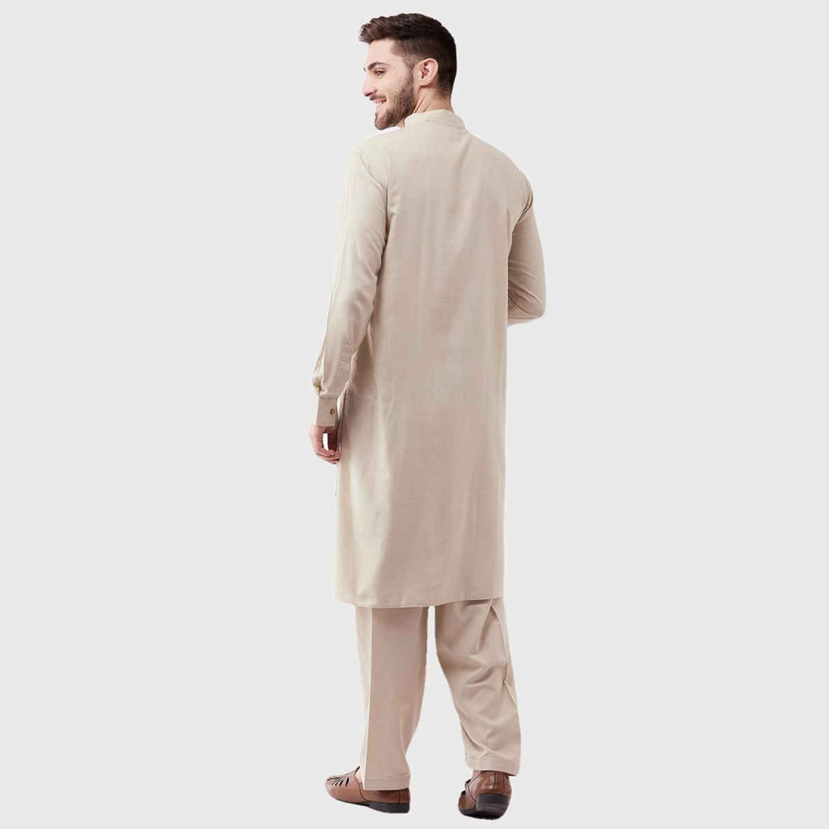 Vastramay Men's Cotton Blend Kurta and Patiala Set | Beige - L