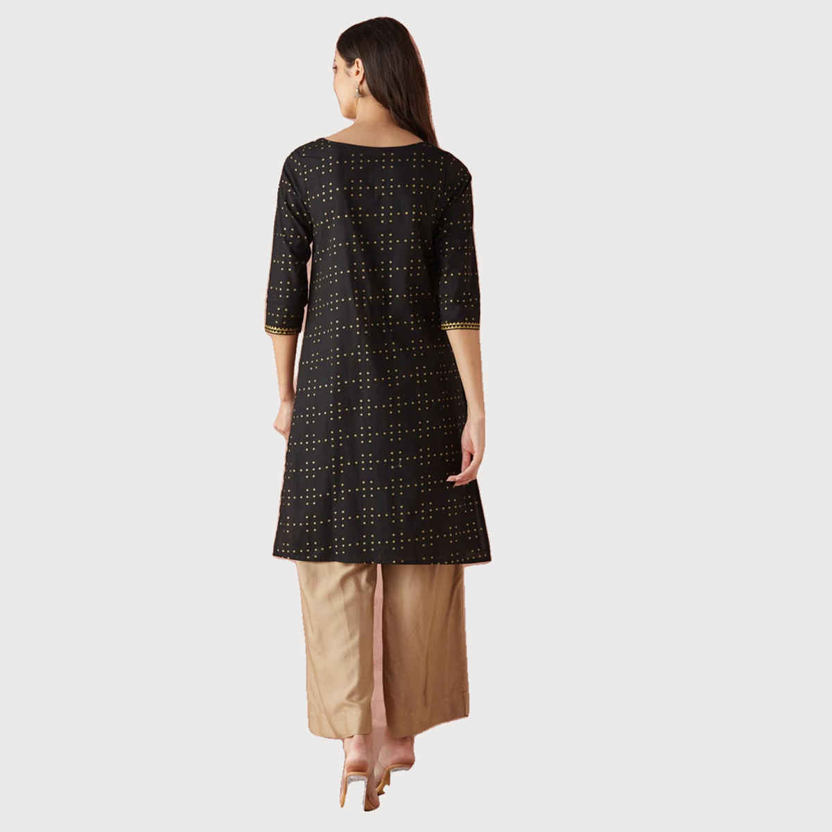 Fabindia Women's Dupatta & Kurta Cotton Printed | Black - S