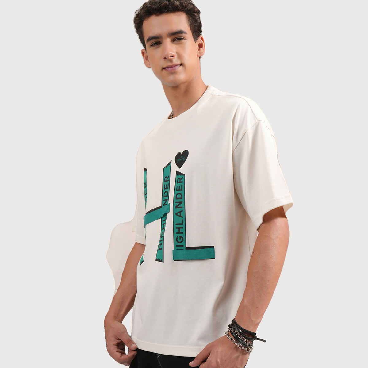 HIGHLANDER Men's Typography Printed T-shirt | Off White - M
