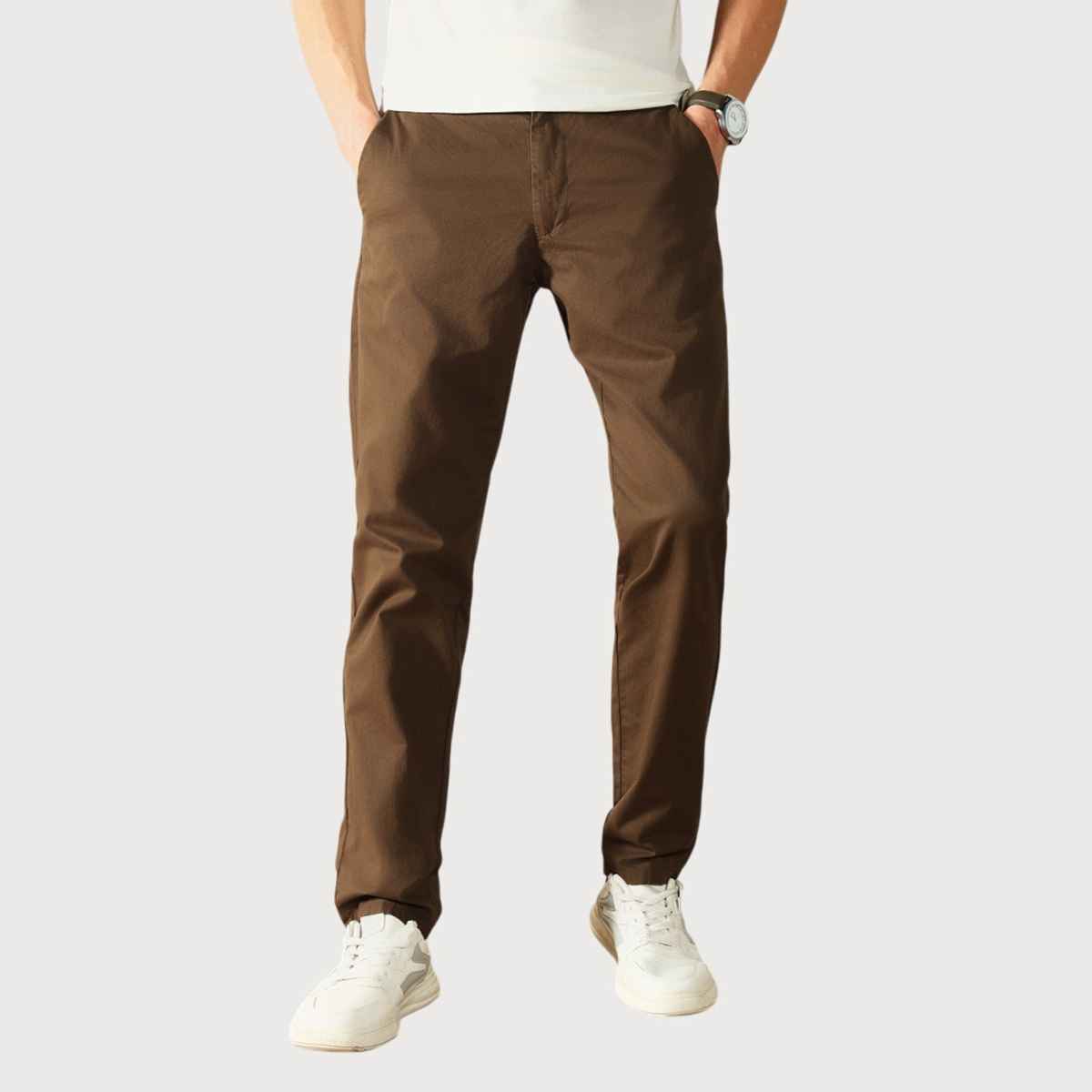 Dennis Lingo Men's Solid Chinos | Dark Khaki | 38