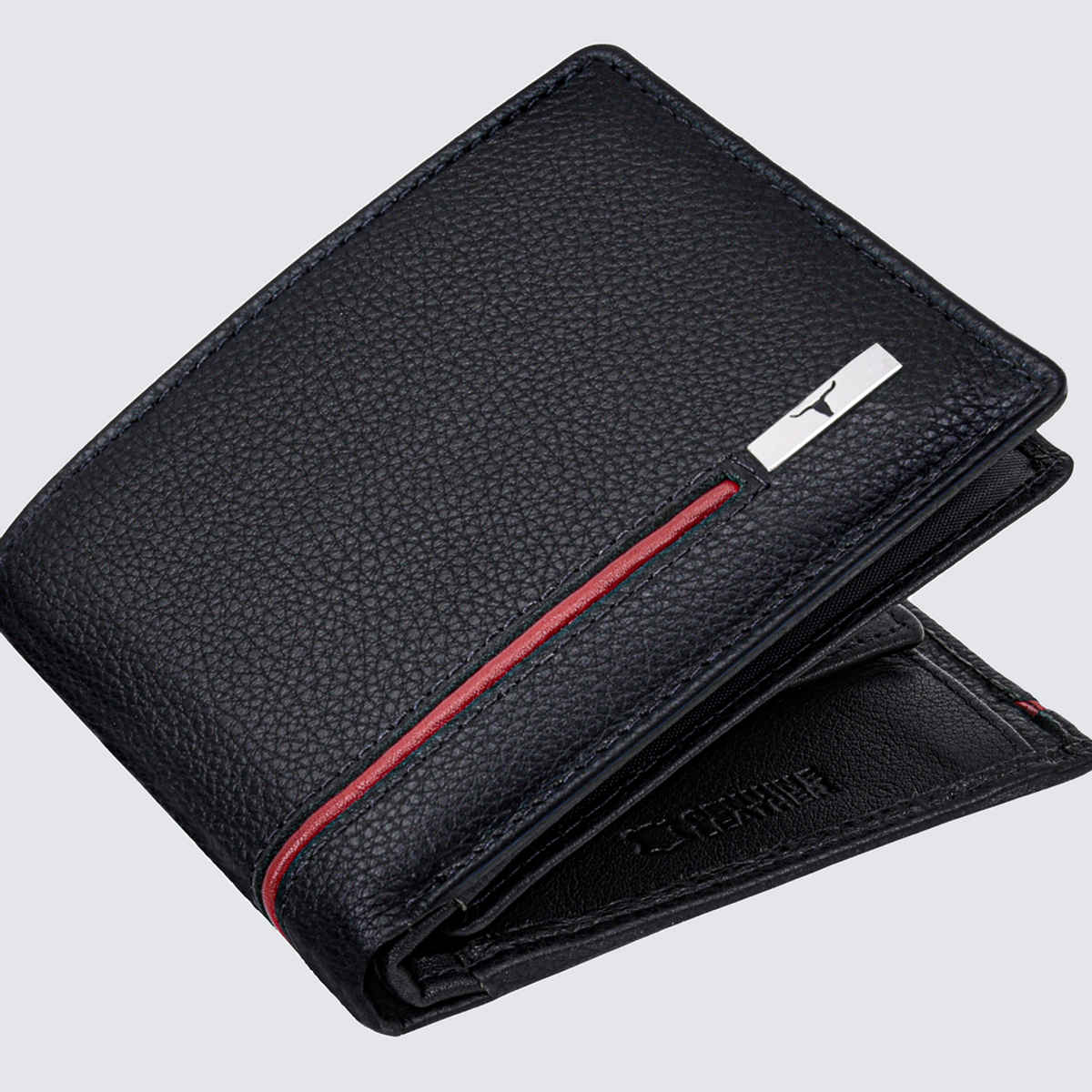 URBAN FOREST Men's Stag Leather Wallet | Black & Red