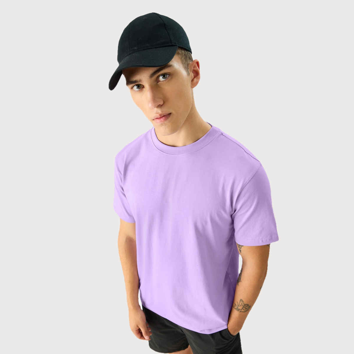 The Souled Store Men's Regular Solids-Deep Lavender Men's T-shirts | Lavender | L