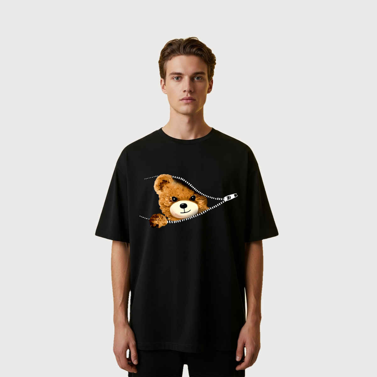 BENNY BROOKS Men's Round Neck half sleeve Oversized T-shirt |AA(ARN)BLACK257 | Black - M