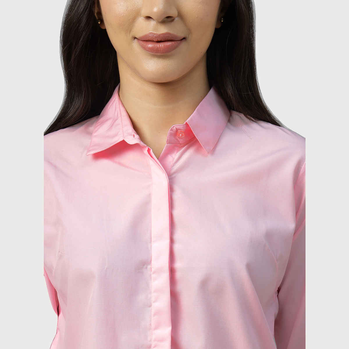 English Navy Women's Solid Regular Fit Polyester Formal Shirt | Pink - M