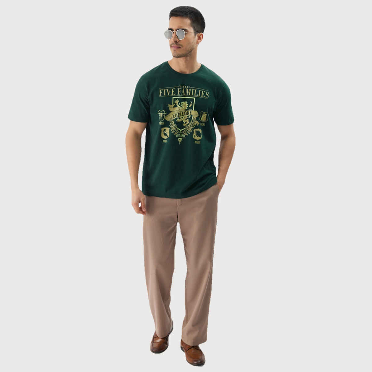 The Souled Store Men's Regular The Godfather-Five Families Men's T-shirts | Green | L