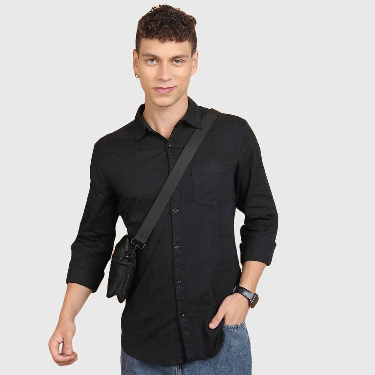 Ketch Men Solid Slim Fit Shirt | Black | L