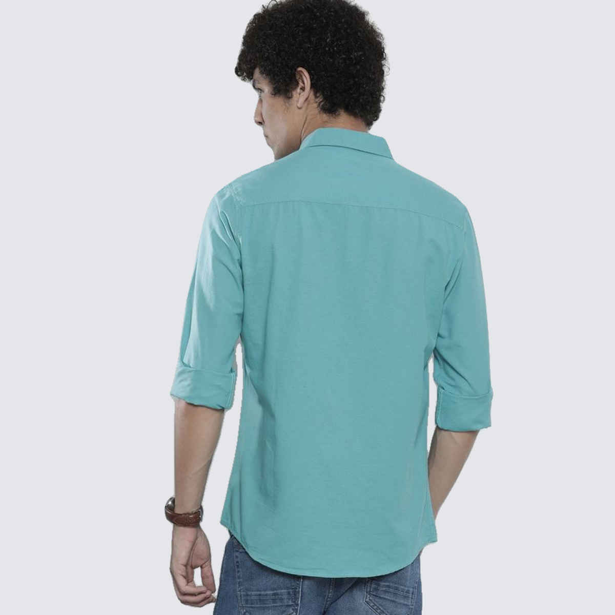 The Indian Garage Co Men's Regular Fit Solid Casual | Light Blue | M