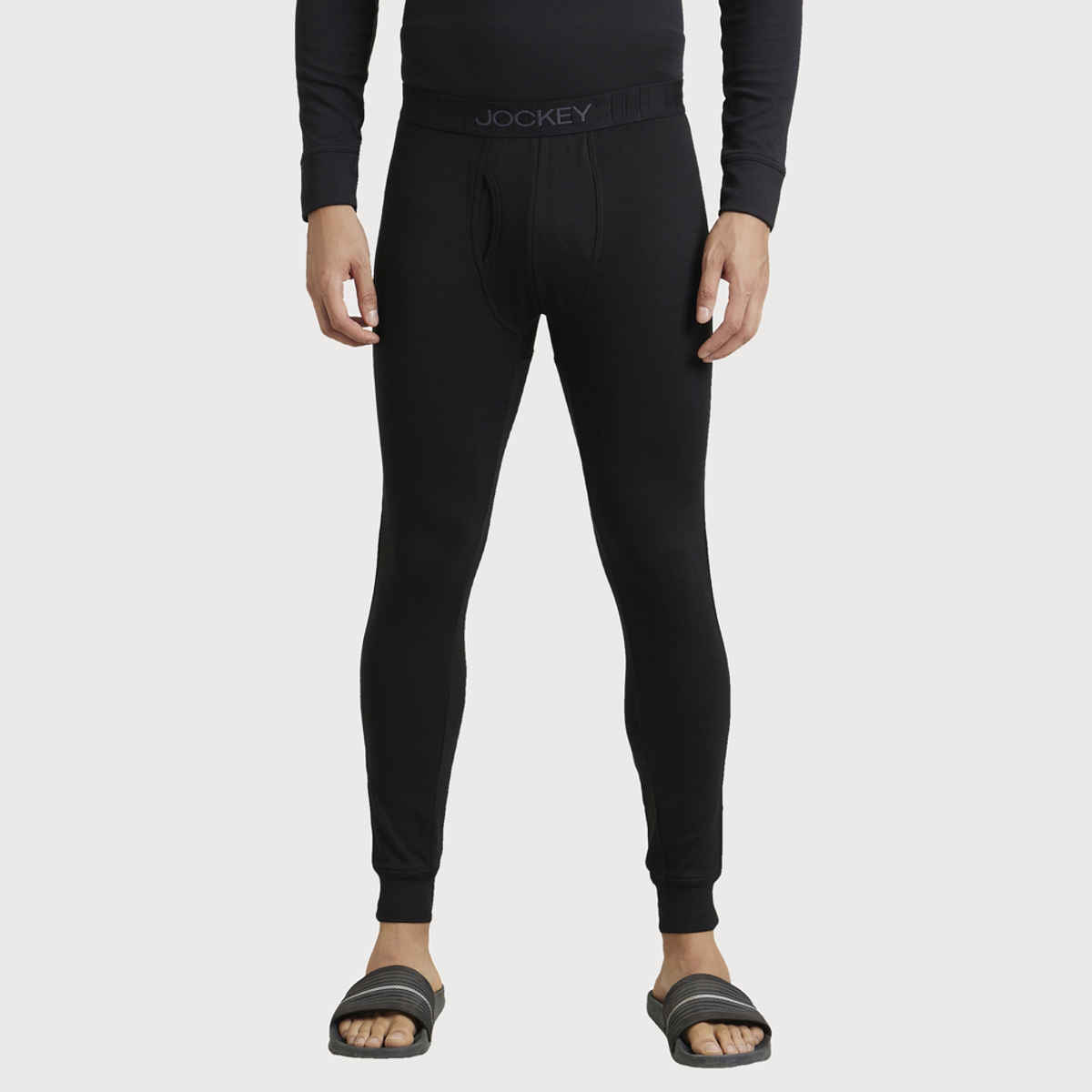 Jockey 2623 Men's Microfiber Elastane Stretch Fleece Thermal Long John | Black-M