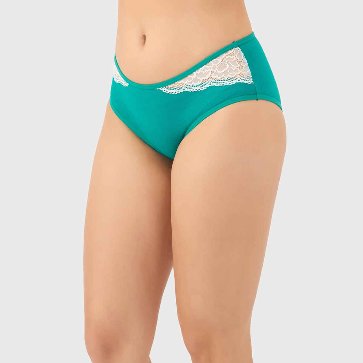 Clovia Pack Of 3 Mid Waist Hipster Panties With Lace Trims - Cotton(Magenta , Purple , Teal - Xxl)