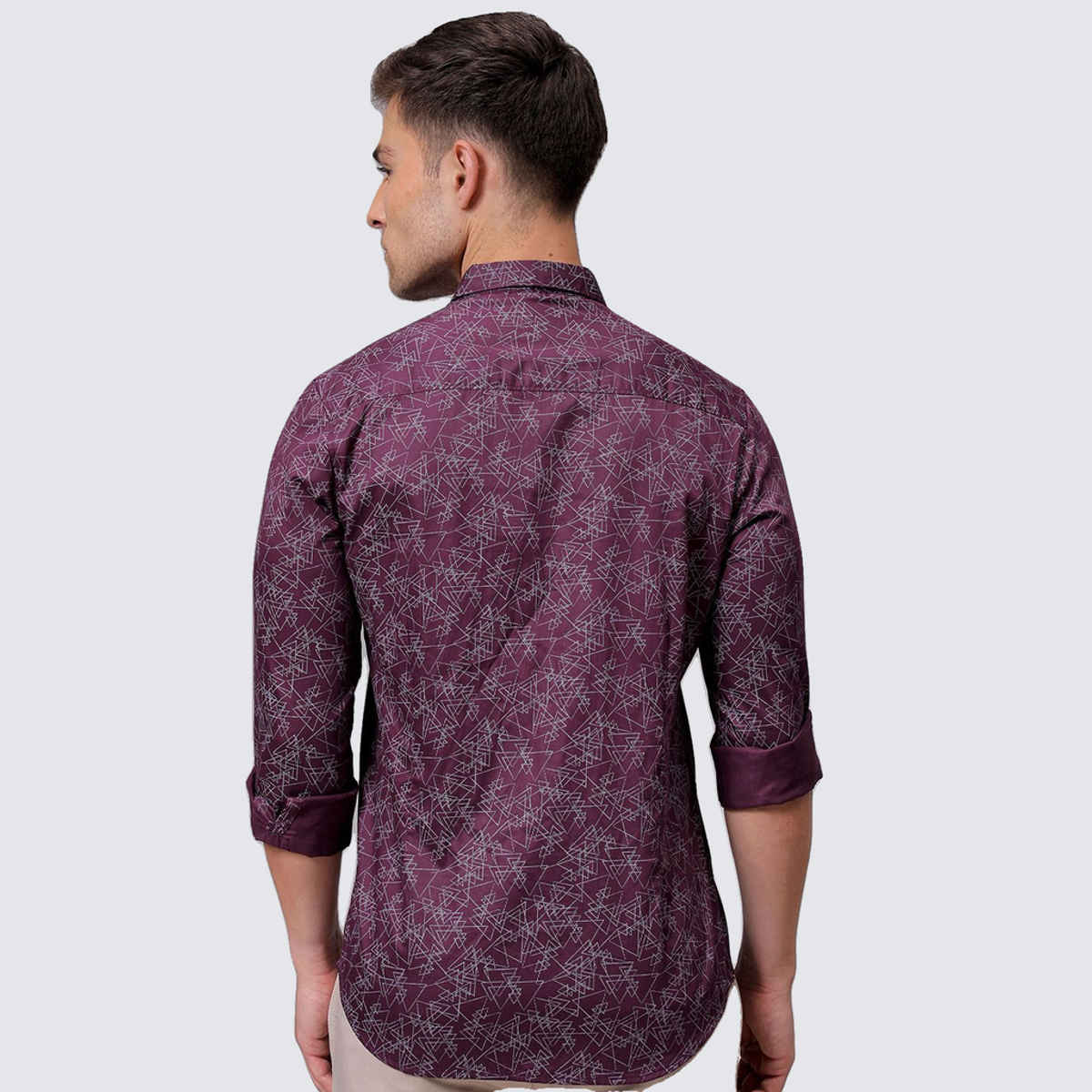 The Indian Garage Co Men's Slim Fit Geometric Printed Casual | Burgundy | M