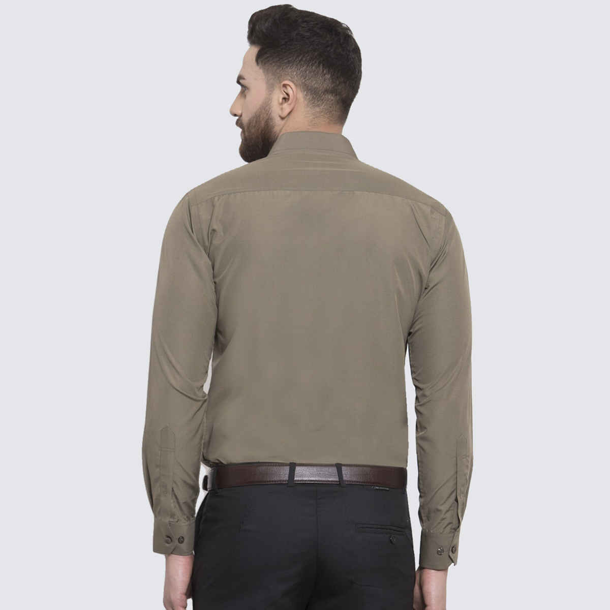 English Navy Men Olive Solid Slim Fit Formal Shirt-38