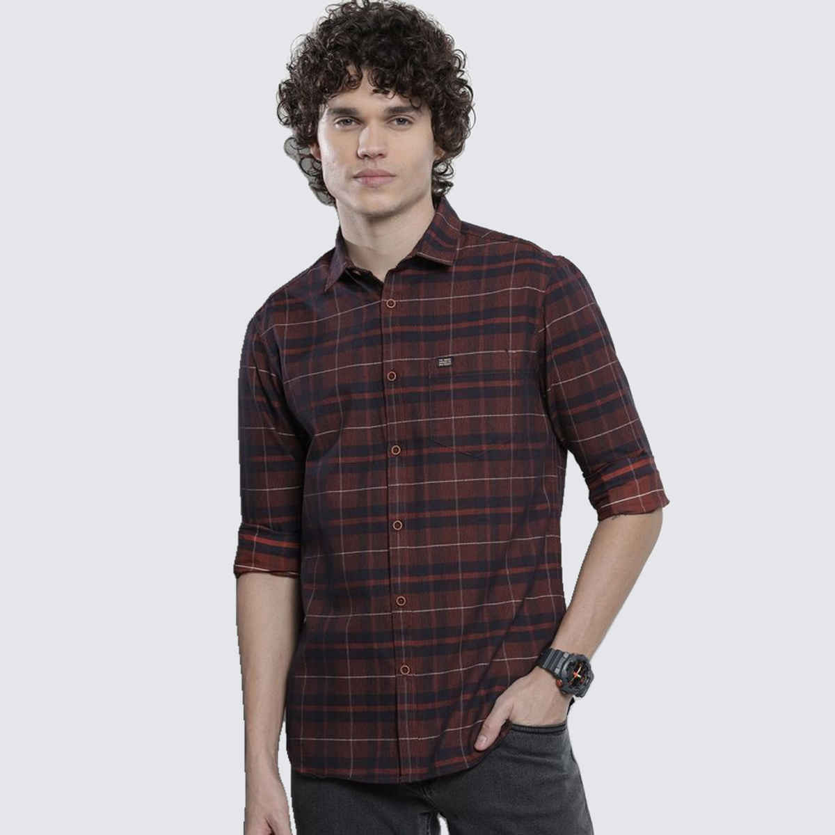 The Indian Garage Co Men's Regular Fit Checked Casual | Red | XL