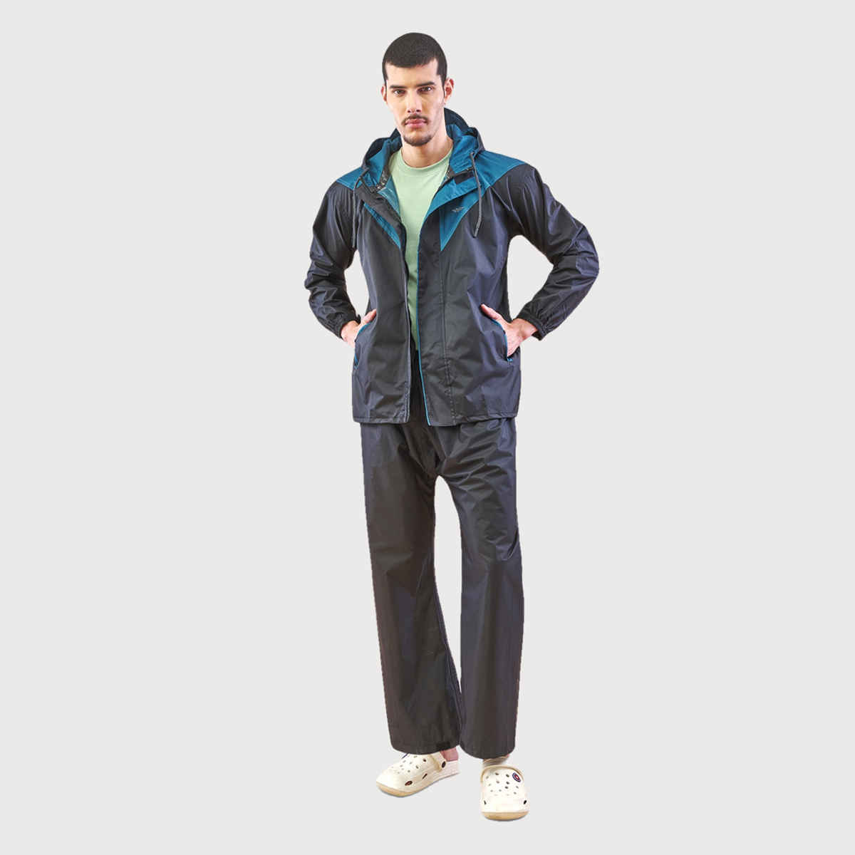 Lux Venus Premium Lightweight Hooded Raincoat for Men With Waterproof Pant - Black | XL