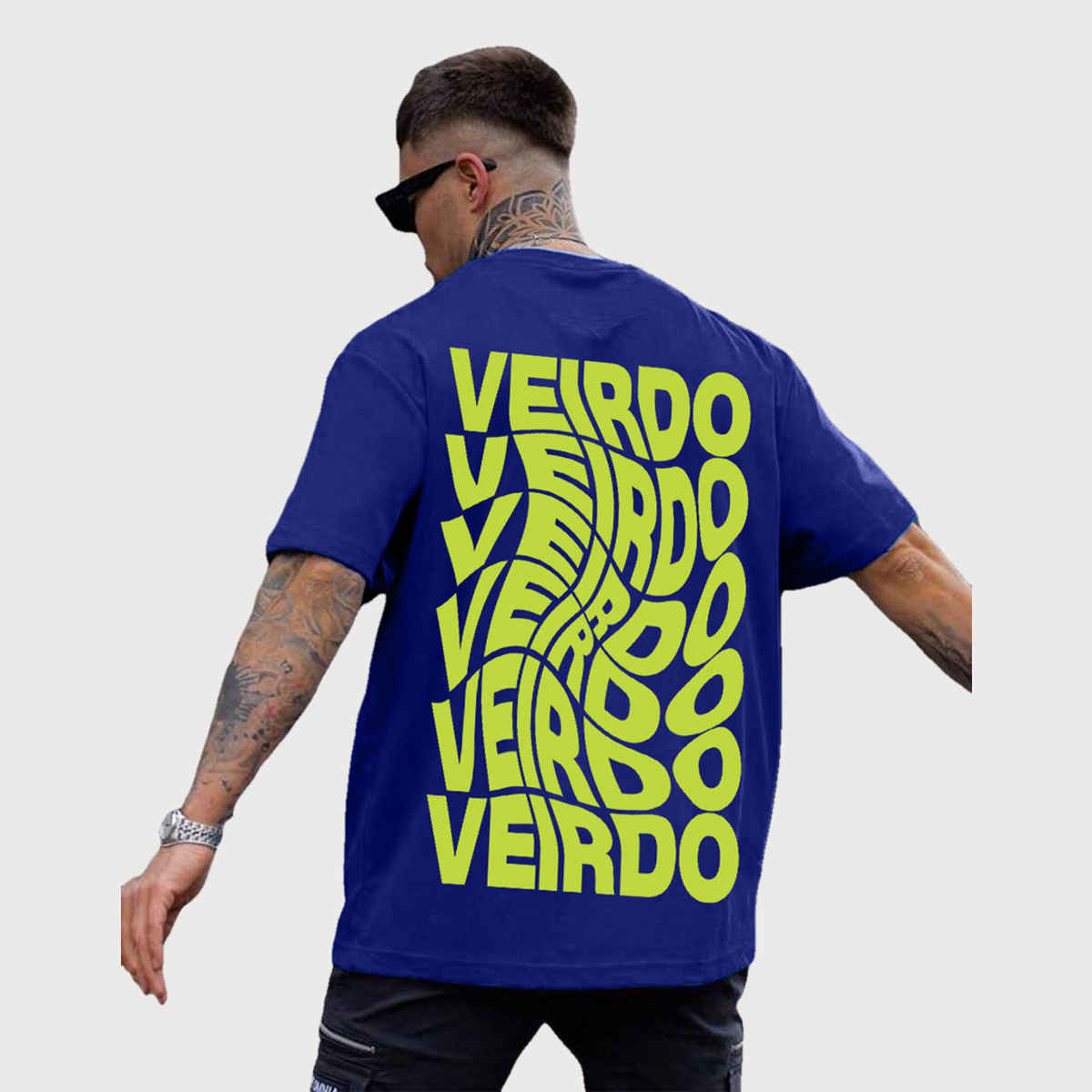 VEIRDO Men's Printed Oversized T-Shirt | UNI 100 OS VEIRDO RB | Royal Blue - L