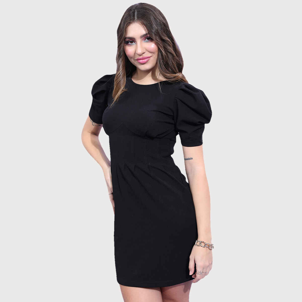 Tokyo Talkies Women's Puff Sleeve Sheath Mini Dress | Black - S