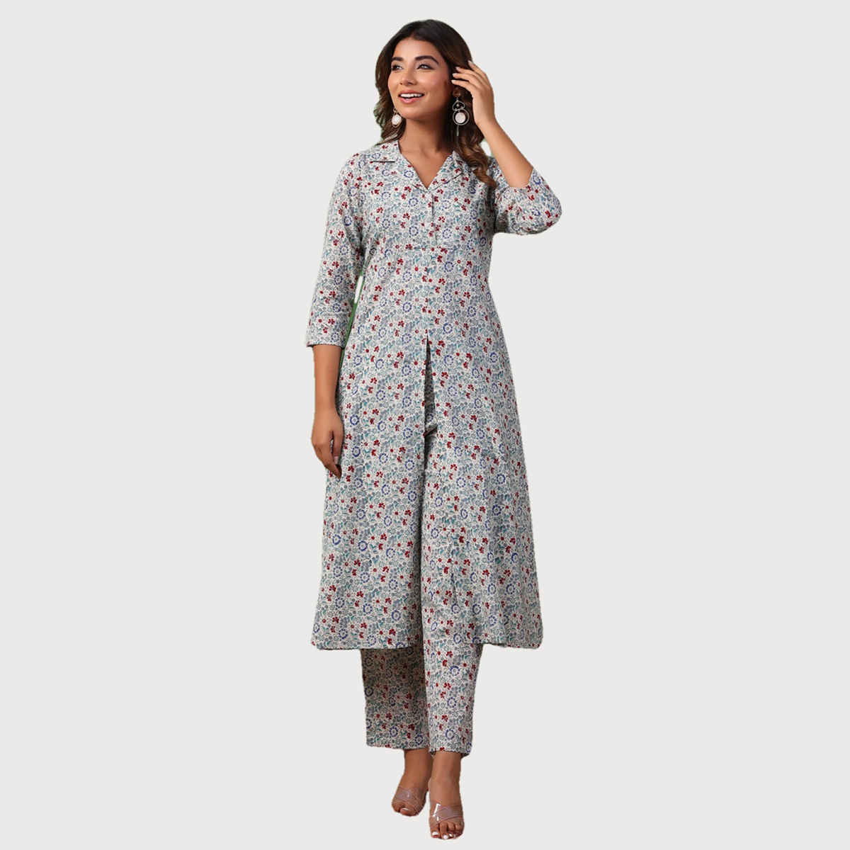 Rangdeep Floral Printed Regular Pure Cotton Kurta With Trousers | Women | Off White | XXL