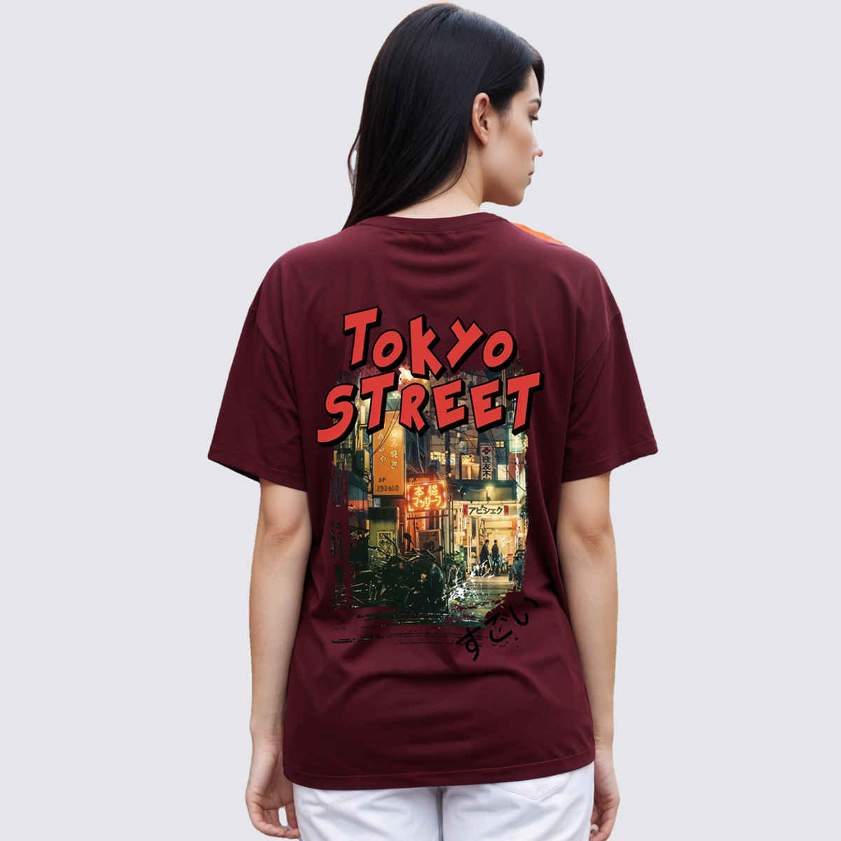 Smartees Women's Oversize Printed T-shirt | WW - 2028 | Maroon - M
