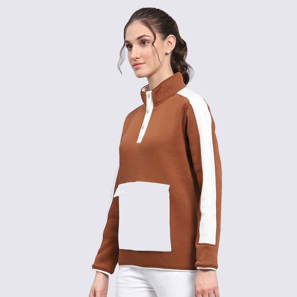 Rock.It By Monte Carlo Womens Solid Brown Mock Neck Full Sleeve Sweatshirt | 2240102621-2-38 | L