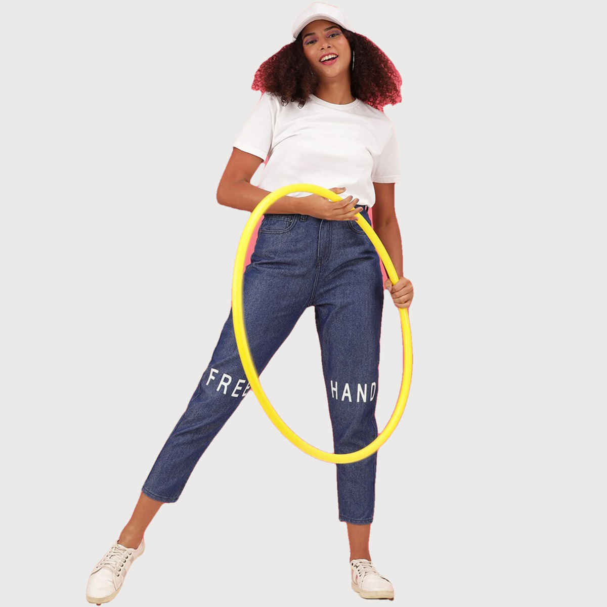 Freehand Women's Mid-Rise Knee Slash Mom Fit Jeans | Blue - 30