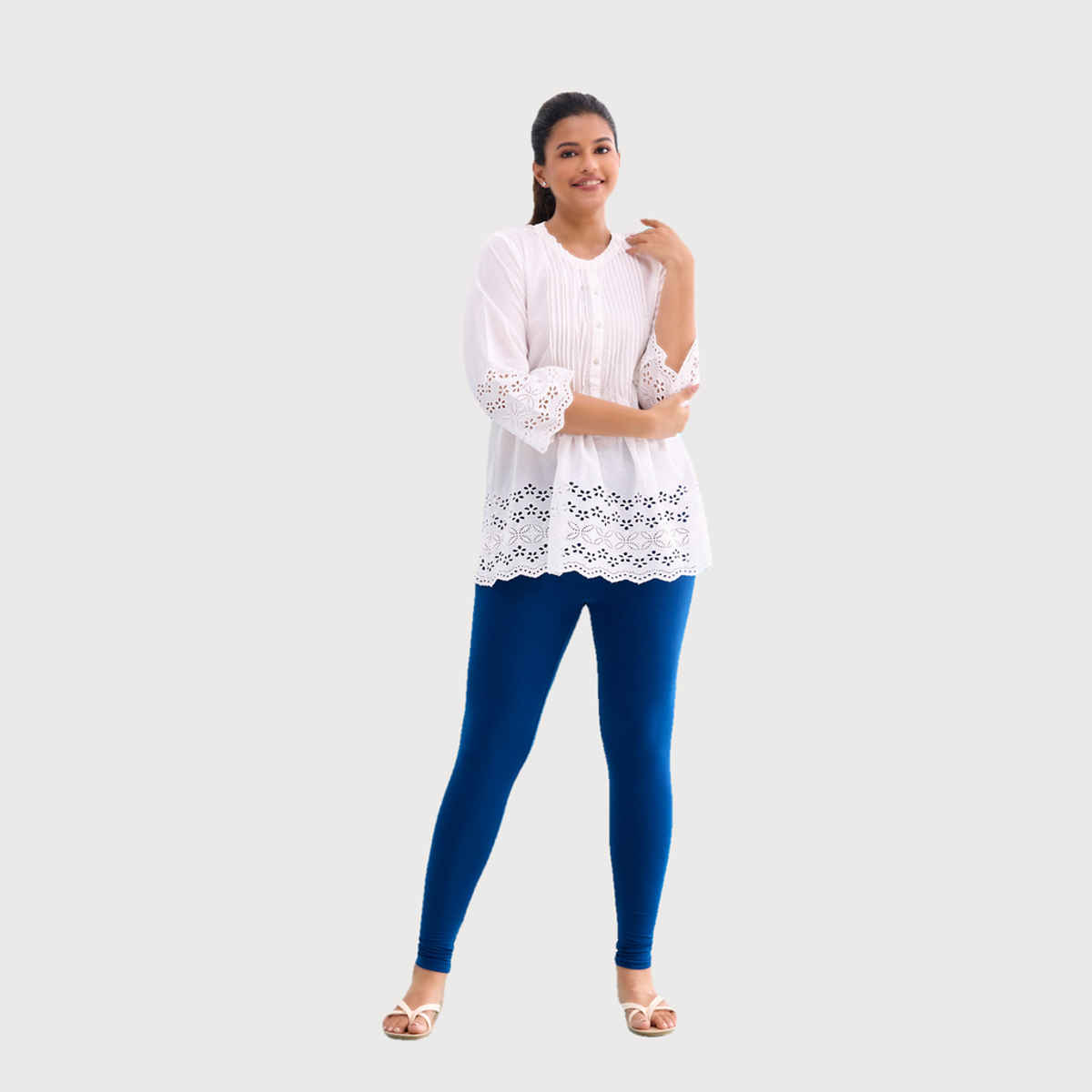 Go Colors Women's Solid Mid Rise Ankle Length Leggings | Royal - XL