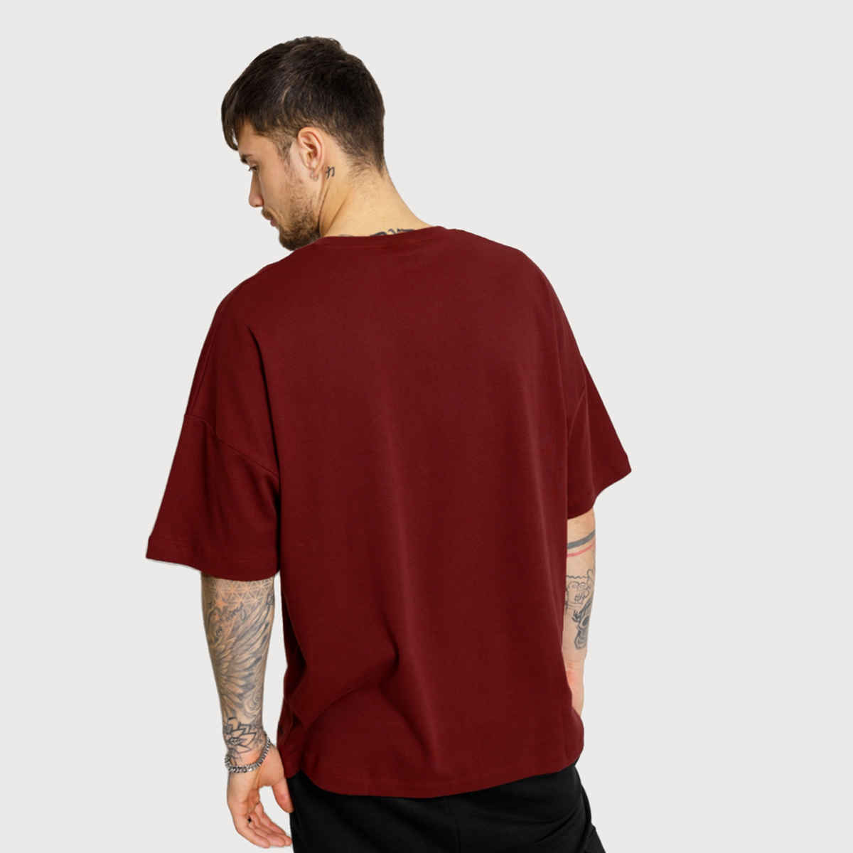 De Tees Men's Oversize T-shirt | M-OST-MAROON-ARROW | Maroon - XXL